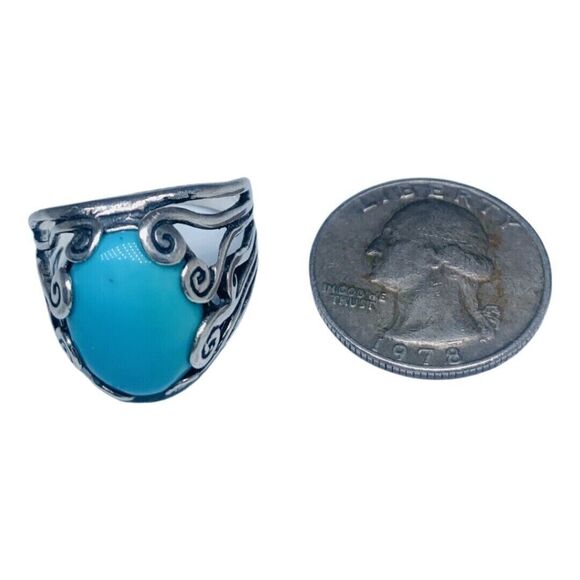 Blue Turquoise 925 Sterling Silver Ring Size 10 Firoza Israel Cabochon - Picture 10 of 16